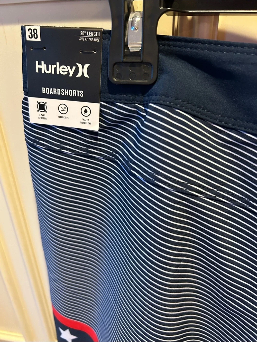 Hurley Navy Star & Stripe Swim Board Shorts with Red Trim